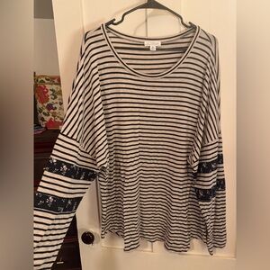 Black and White Striped Women's Top